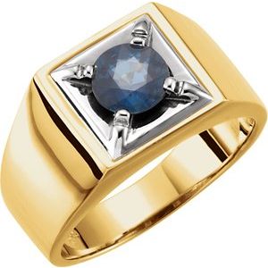 14K Yellow/White Gold Natural Blue Sapphire Illusion Ring