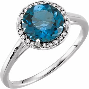 14K White Gold Natural London Blue Topaz & .05 CTW Natural Diamond Ring