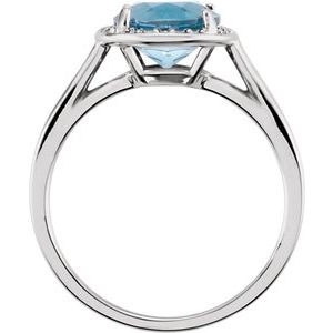 14K White Gold Natural London Blue Topaz & .05 CTW Natural Diamond Ring