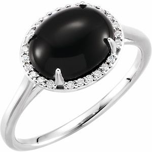 14K White Gold Natural Black Onyx & .06 CTW Natural Diamond Ring