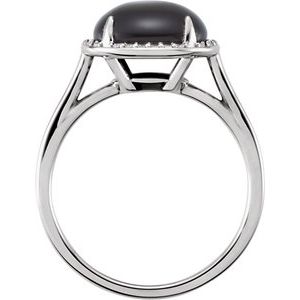 14K White Gold Natural Black Onyx & .04 CTW Natural Diamond Ring