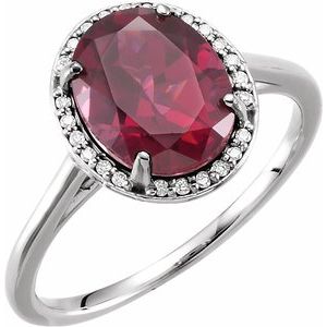 14K White Gold 10x8 mm Natural Rhodolite Garnet & .06 CTW Natural Diamond Ring