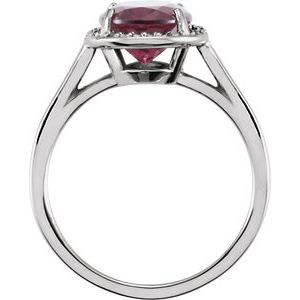 14K White Gold 10x8 mm Natural Rhodolite Garnet & .06 CTW Natural Diamond Ring