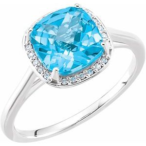 14K White Gold Natural Swiss Blue Topaz & 1/6 CTW Natural Diamond Halo-Style Ring