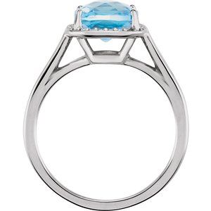 14K White Gold Natural Swiss Blue Topaz & 1/6 CTW Natural Diamond Halo-Style Ring