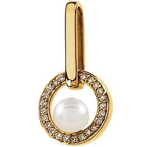 14K Yellow Gold Cultured White Akoya Pearl  & 1/4 CTW Natural Diamond Pendant