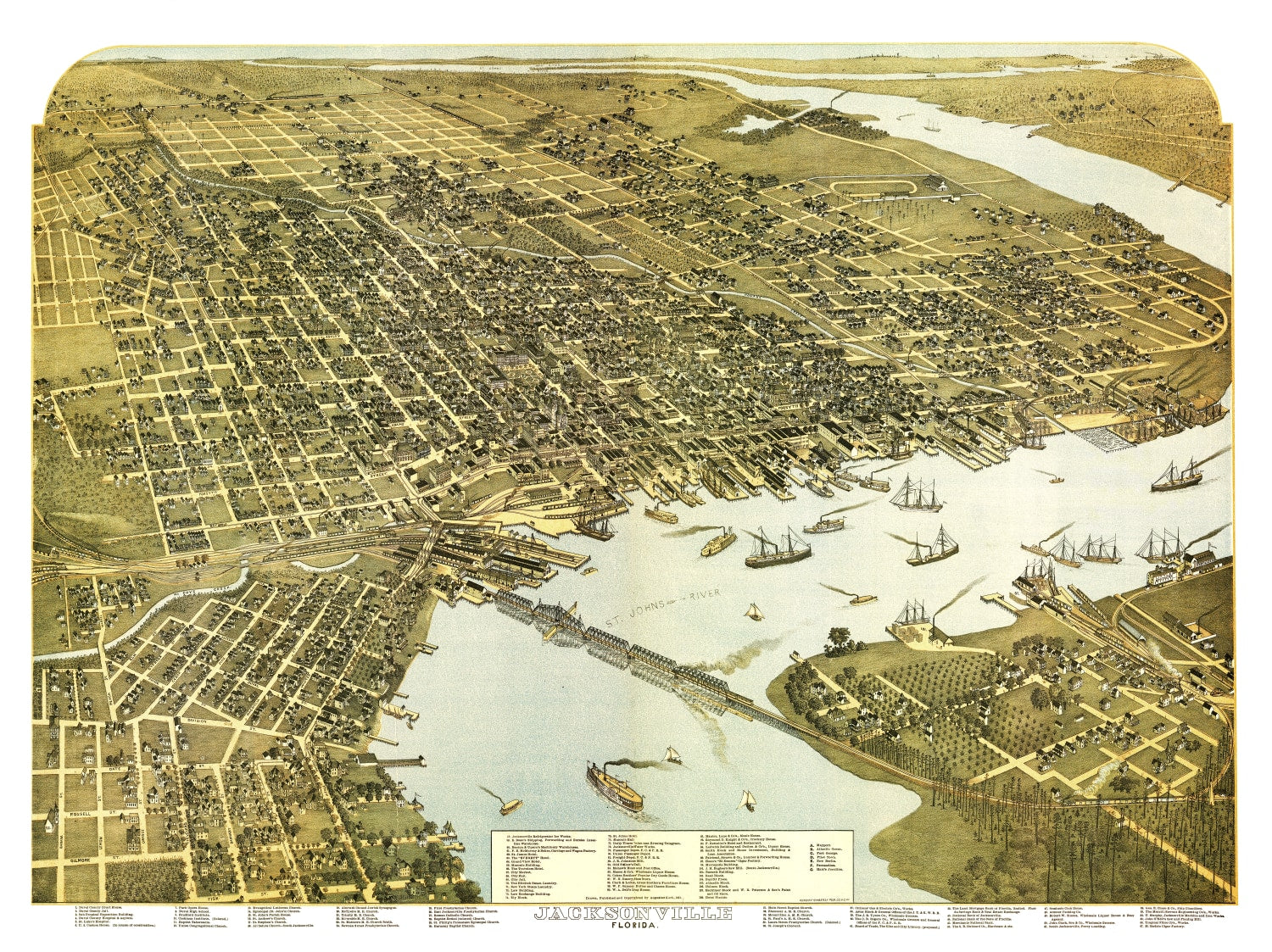 Vintage Map of Jacksonville, Florida 1893