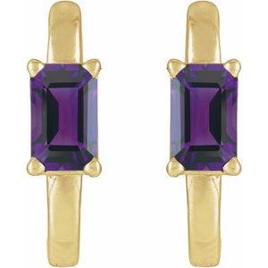 14K Yellow Gold Natural Amethyst 13 mm Hoop Earrings – image 2