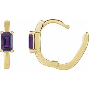14K Yellow Gold Natural Amethyst 13 mm Hoop Earrings – image 3