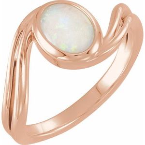 14K Rose Gold  Natural White Opal Cabochon Ring