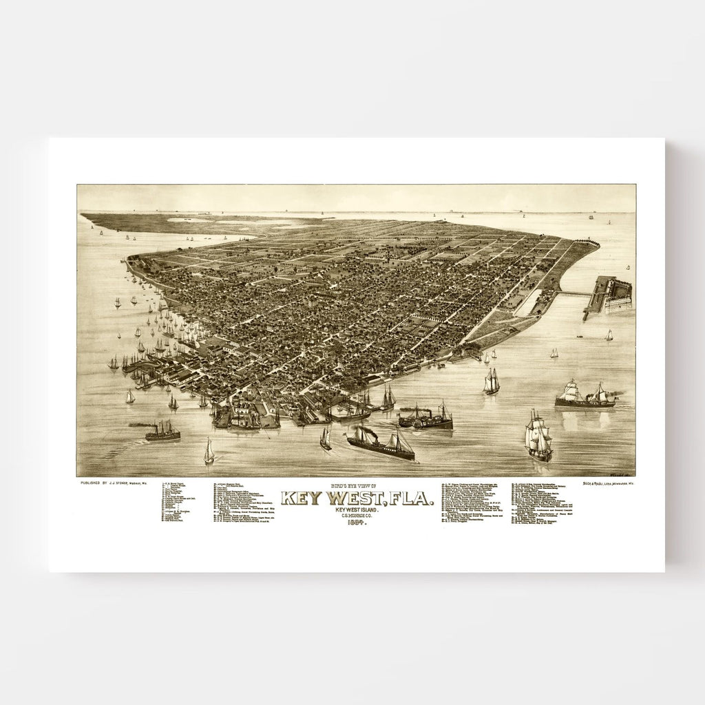 Vintage Map of Key West, Florida 1884