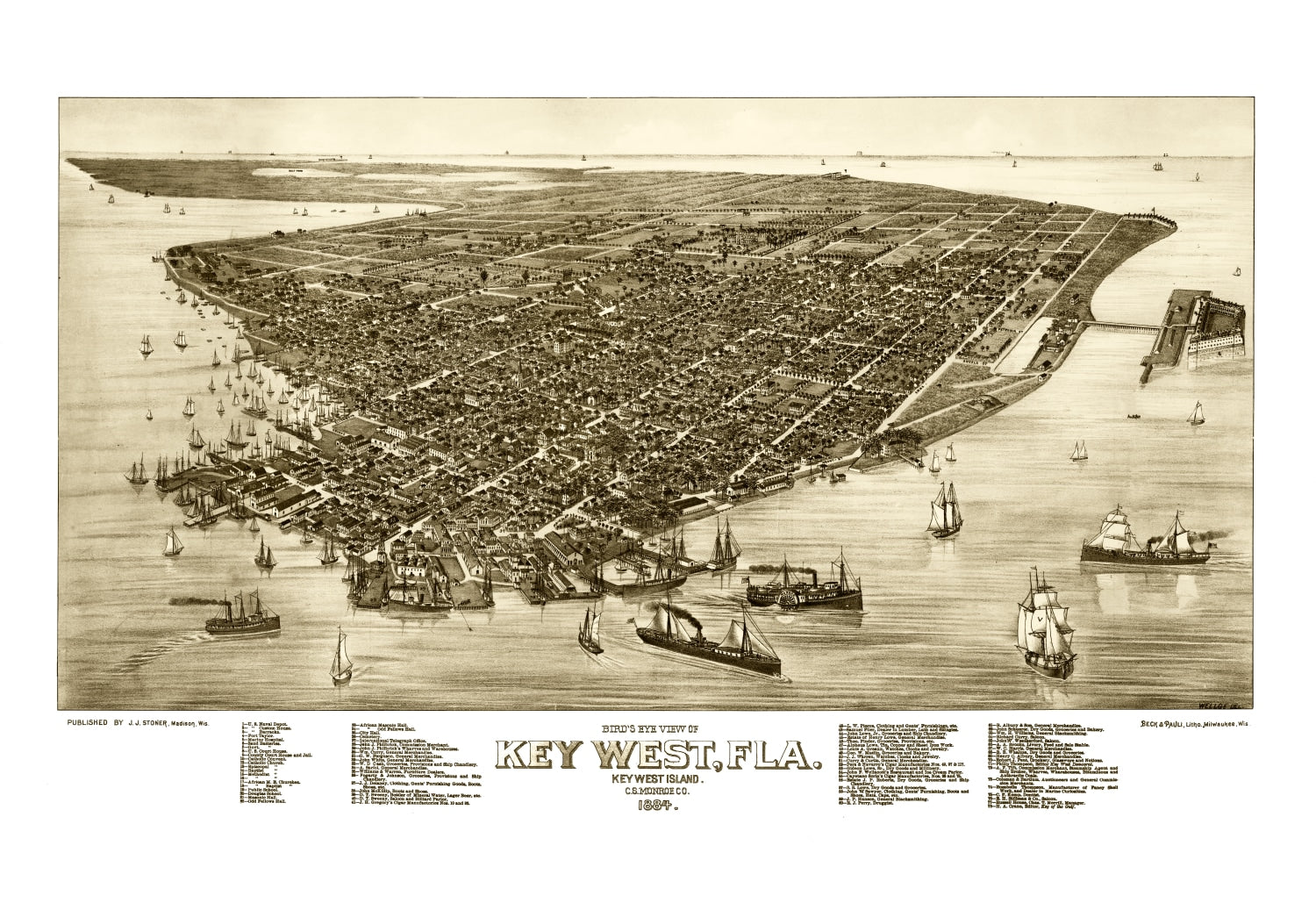Vintage Map of Key West, Florida 1884