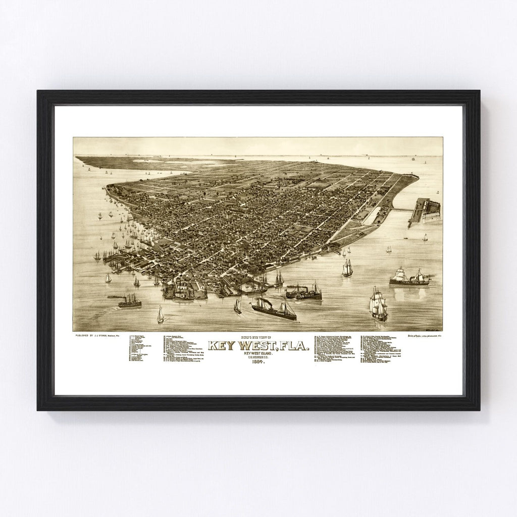 Vintage Map of Key West, Florida 1884
