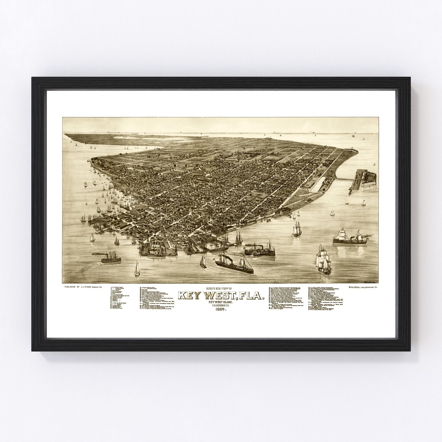 Vintage Map of Key West, Florida 1884