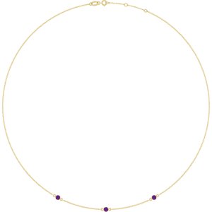 14K Yellow Gold Natural Amethyst 3-Station 16-18" Necklace