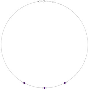 Sterling Silver Natural Amethyst 3-Station 16-18" Necklace