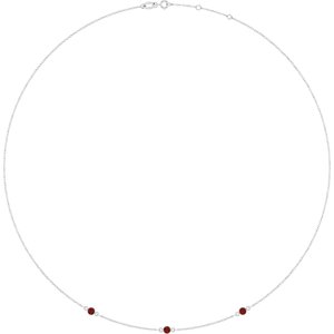 10K White Gold Natural Mozambique Garnet 3-Station 16-18" Necklace