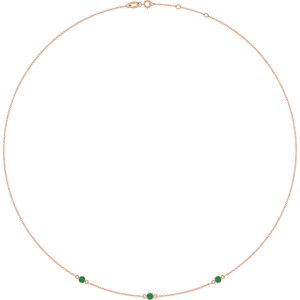 14K Rose Gold Lab-Grown Emerald 3-Station 16-18" Necklace