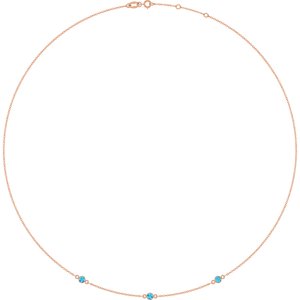 14K Rose Gold Natural Aquamarine 3-Station 16-18" Necklace