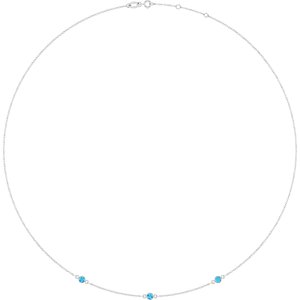 10K White Gold Natural Aquamarine 3-Station 16-18" Necklace