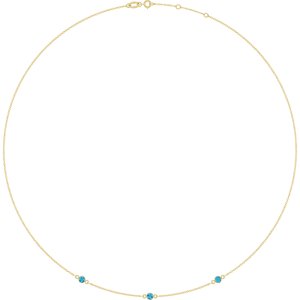14K Yellow Gold Natural Blue Zircon 3-Station 16-18" Necklace