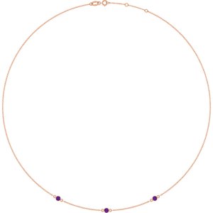 14K Rose Gold Natural Amethyst 3-Station 16-18" Necklace
