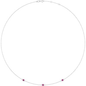 Sterling Silver Natural Pink Tourmaline 3-Station 16-18" Necklace