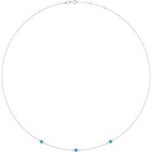 10K White Gold Natural Blue Zircon 3-Station 16-18" Necklace