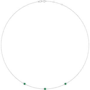 14K White Gold Lab-Grown Emerald 3-Station 16-18" Necklace