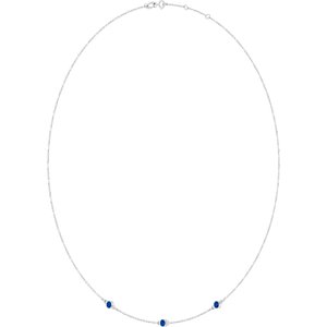 Sterling Silver Lab-Grown Blue Sapphire 3-Station 16-18" Necklace – image 2