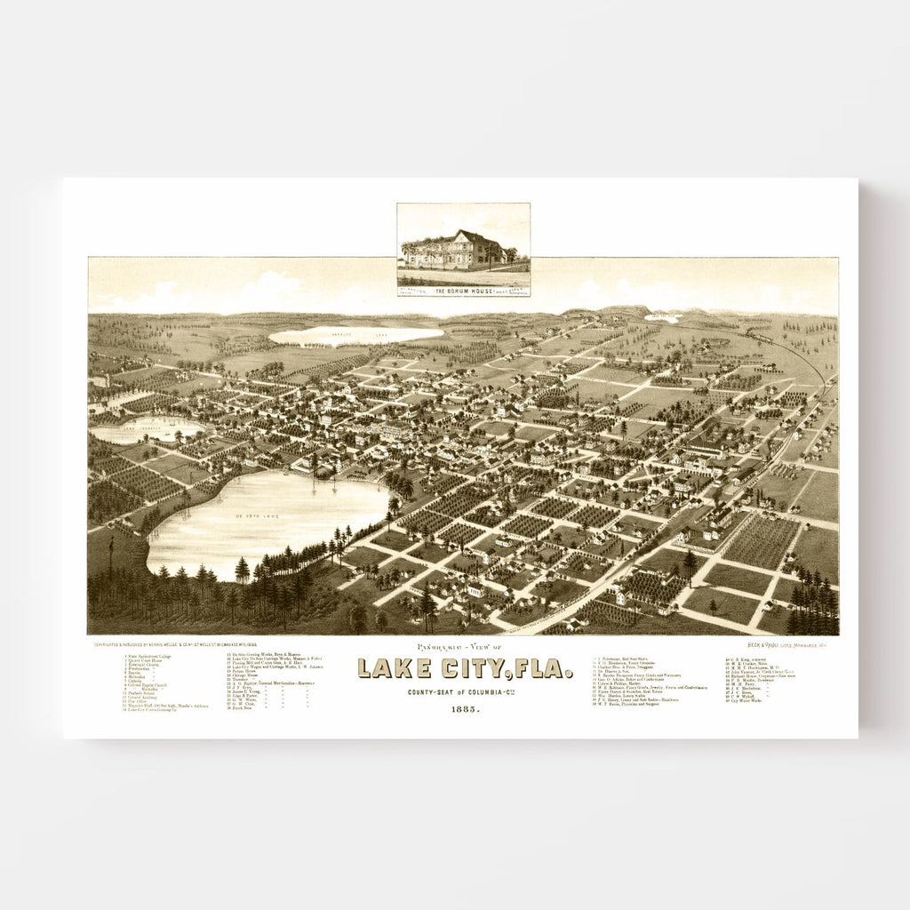 Vintage Map of Lake City, Florida 1885