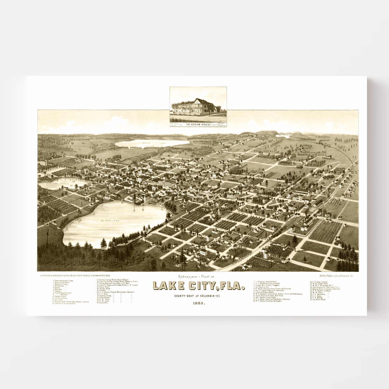 Vintage Map of Lake City, Florida 1885