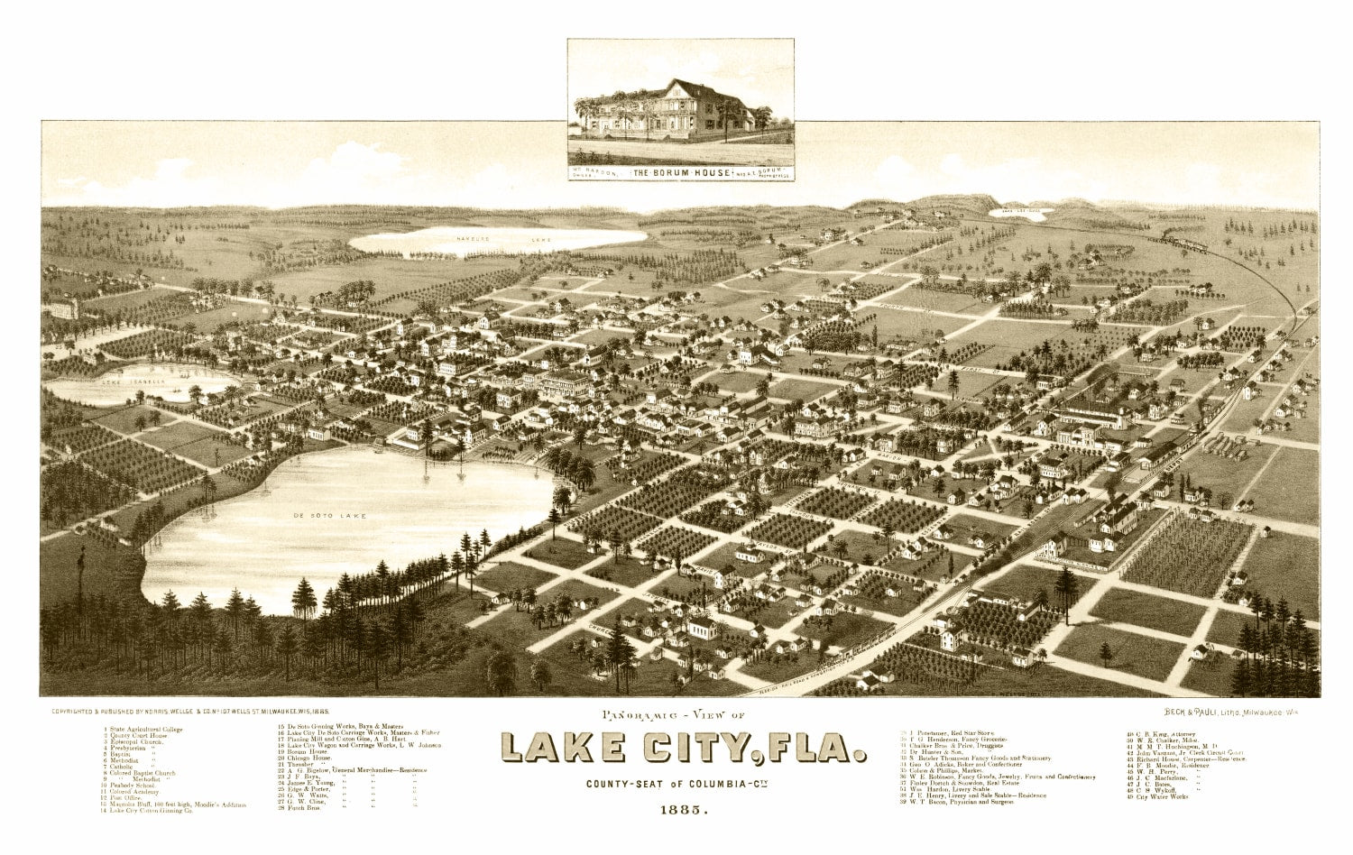 Vintage Map of Lake City, Florida 1885