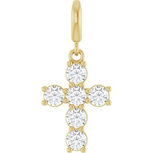 14K Yellow Gold 3.2 mm Round Cross Charm/Pendant Mounting