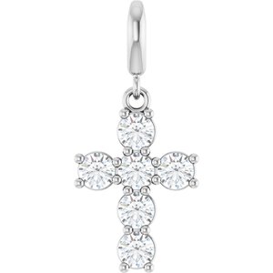 14K White Gold 3.2 mm Round Cross Charm/Pendant Mounting