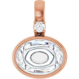 14K Rose Gold 8x6 mm Oval .03 CT Natural Diamond Semi-Set Cabochon Pendant