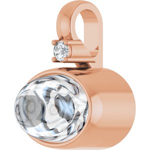 14K Rose Gold 8x6 mm Oval .03 CT Natural Diamond Semi-Set Cabochon Pendant – image 3