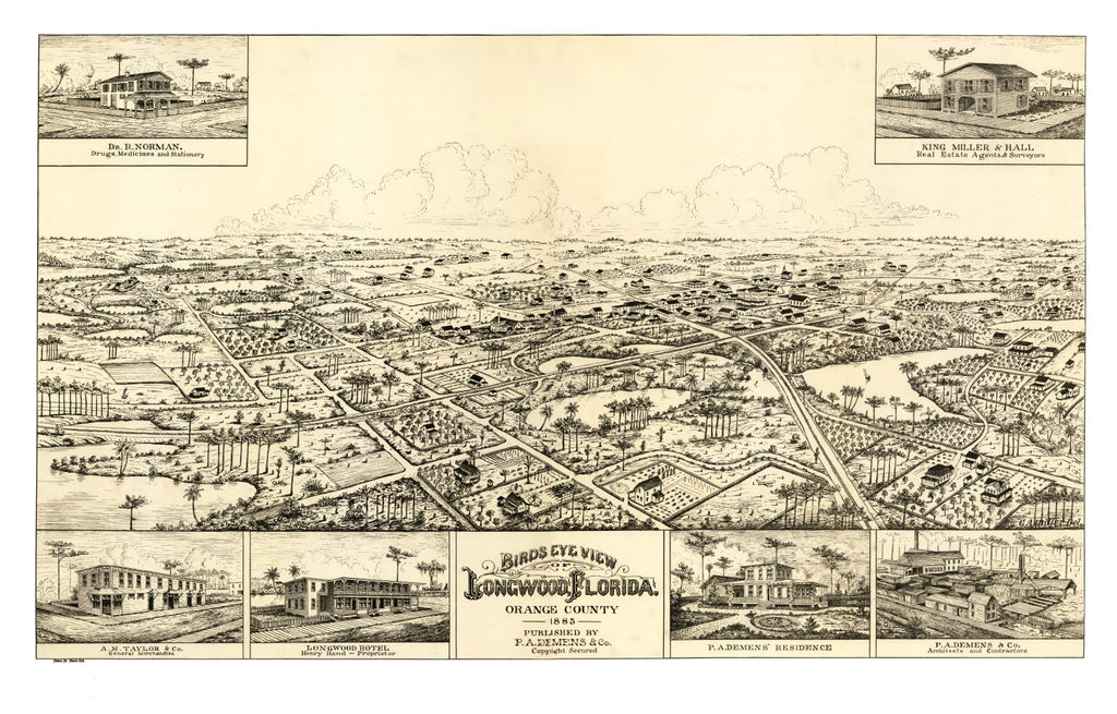 Vintage Map of Longwood, Florida 1885