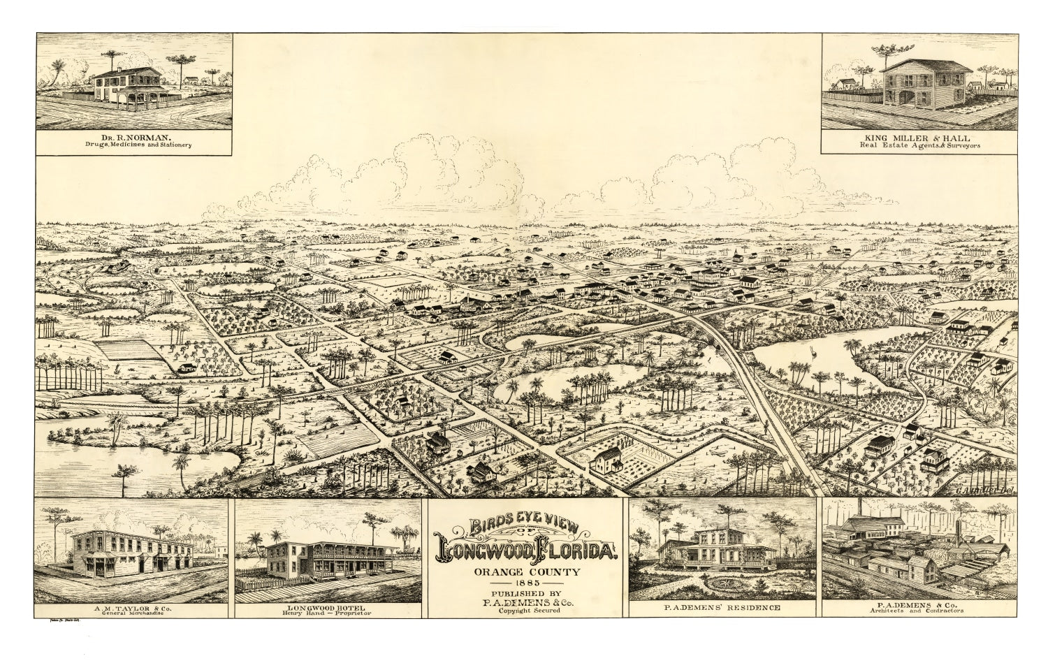 Vintage Map of Longwood, Florida 1885