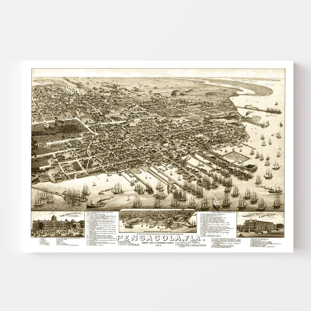 Vintage Map of Pensacola, Florida 1885