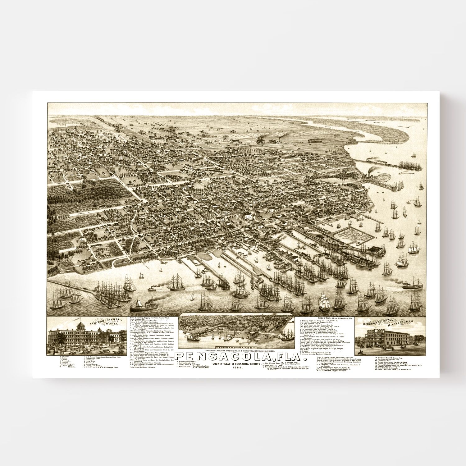 Vintage Map of Pensacola, Florida 1885