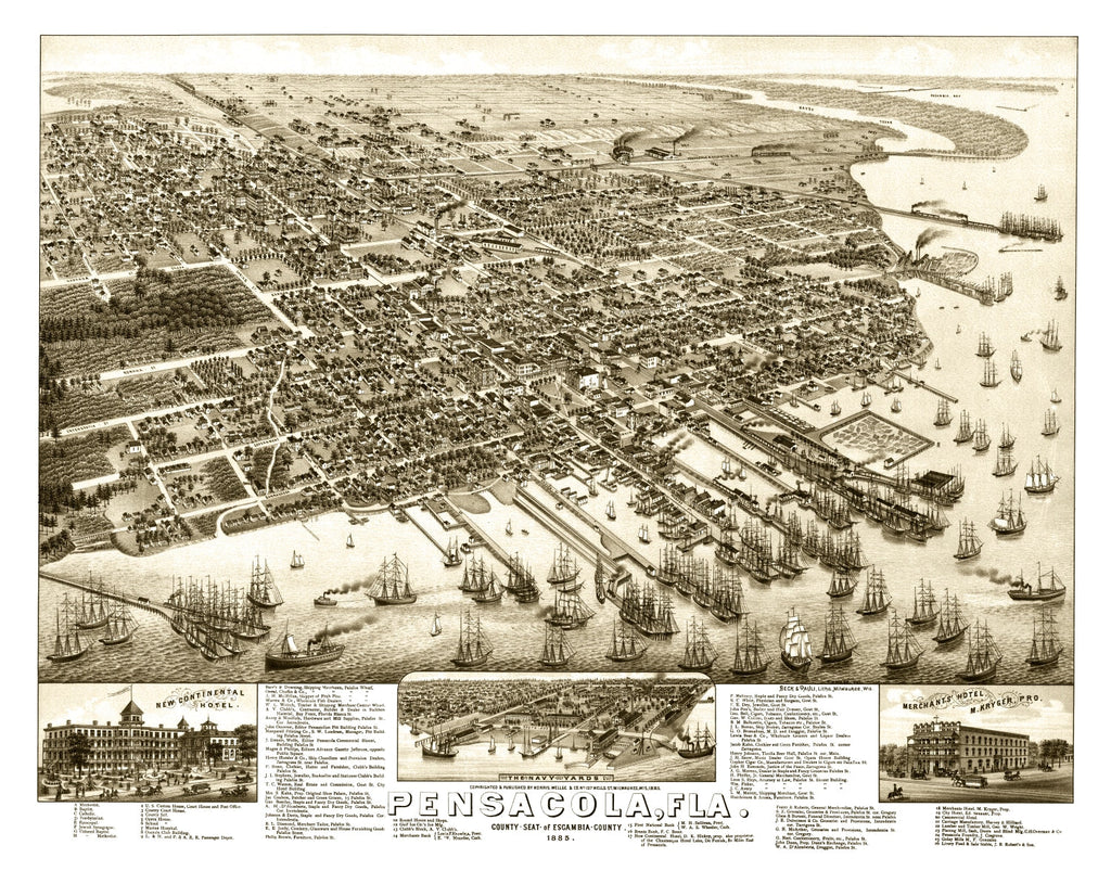 Vintage Map of Pensacola, Florida 1885