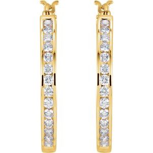 14K Yellow Gold 1 CTW Natural Diamond Hoop Earrings – image 2