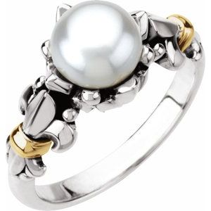Sterling Silver & 14K Yellow Gold Cultured White Freshwater Pearl Ring