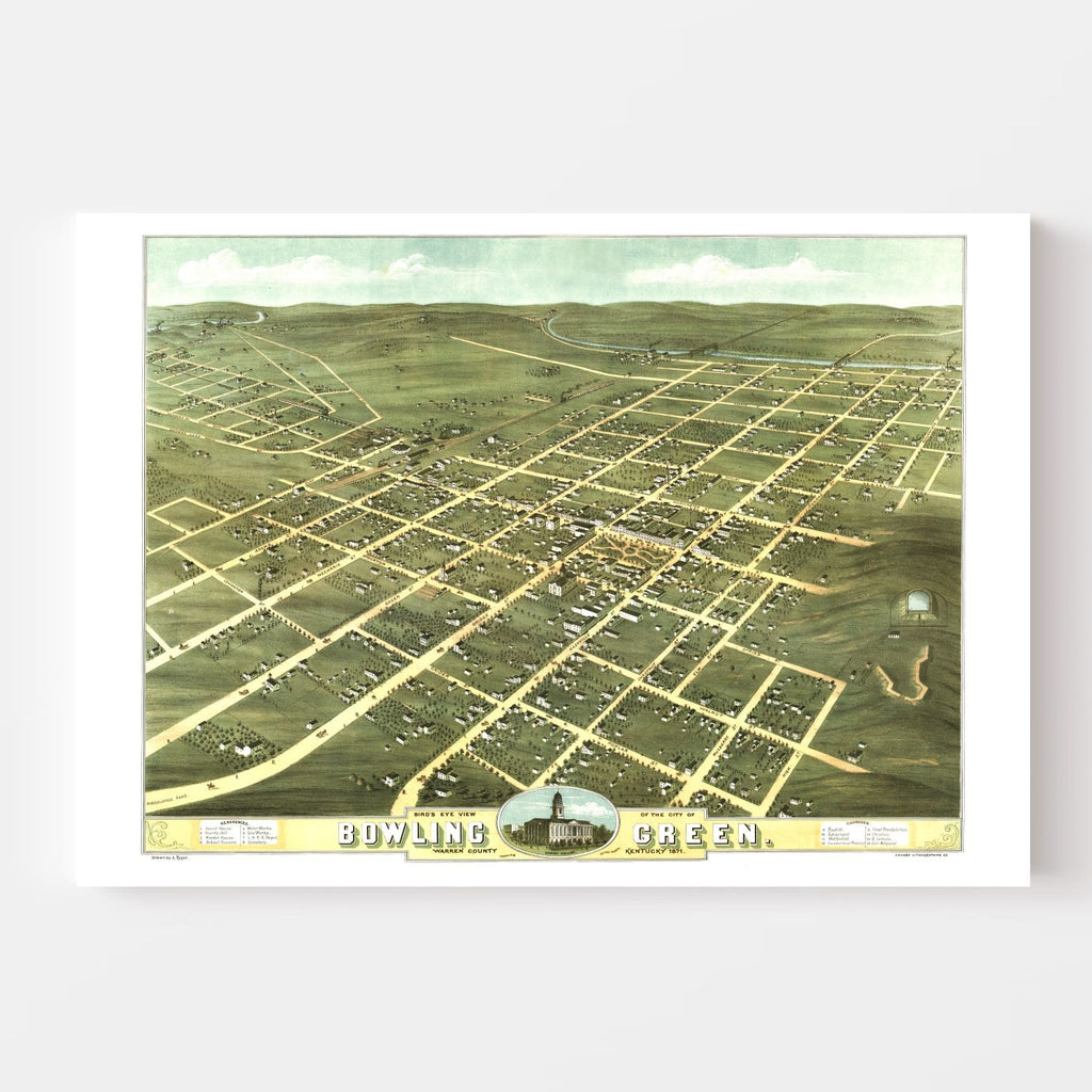 Vintage Map of Bowling Green, Kentucky 1871