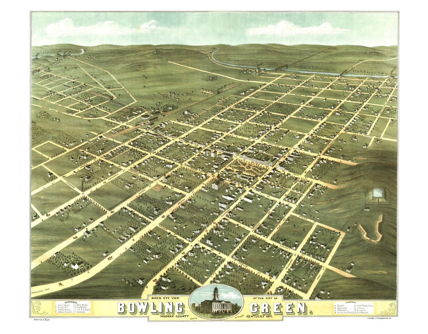 Vintage Map of Bowling Green, Kentucky 1871