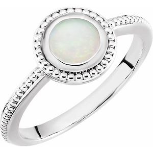 14K White Gold Natural White Opal Ring