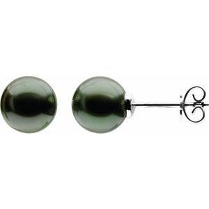 14K Palladium White Gold 10 mm Cultured Gray Tahitian Pearl Earrings