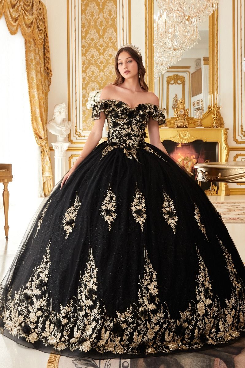FLORAL OFF THE SHOULDER QUINCE BALL GOWN CD15701