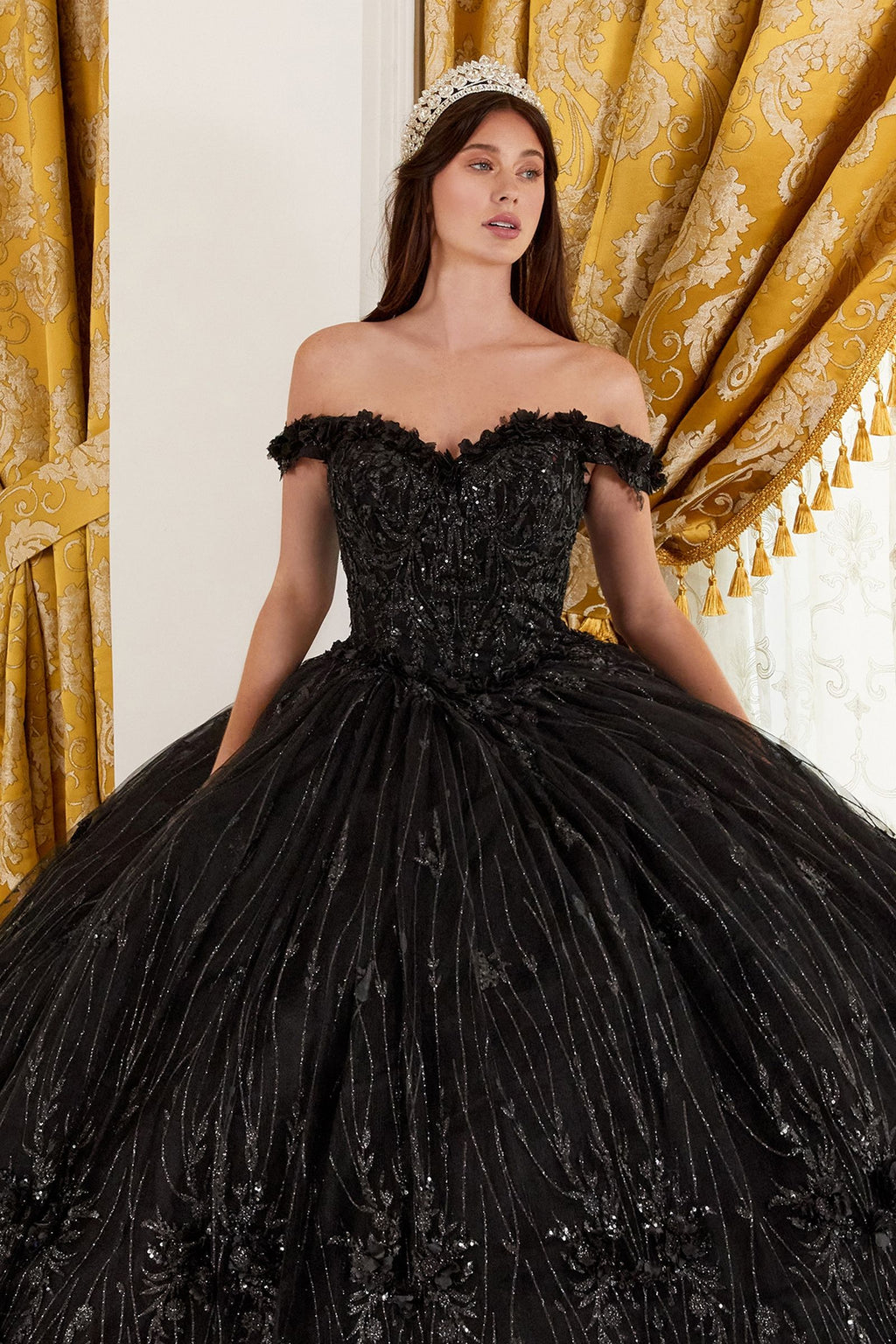 OFF THE SHOULDER QIUNCEANERA FLORAL BALL GOWN CD15704